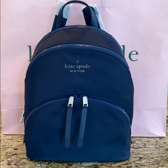 NWT Auth Kate Spade Medium Navy Nylon Backpack - Picture 4 of 9